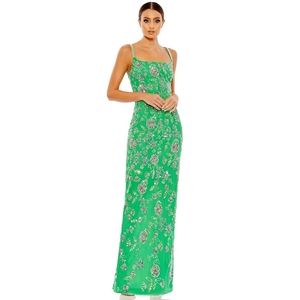 MAC DUGGAL Hand Beaded Floral Spaghetti Straps Gown Dress Size 10